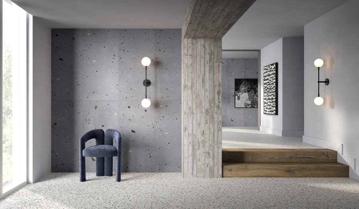 Gres Ascot KADO efekt beton, terrazzo - aranzacja w elewacji domu