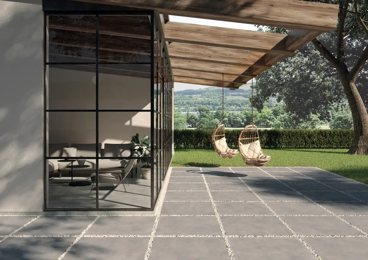Gres Ascot GARDEN20 efekt kamień, beton - aranzacja w elewacji domu