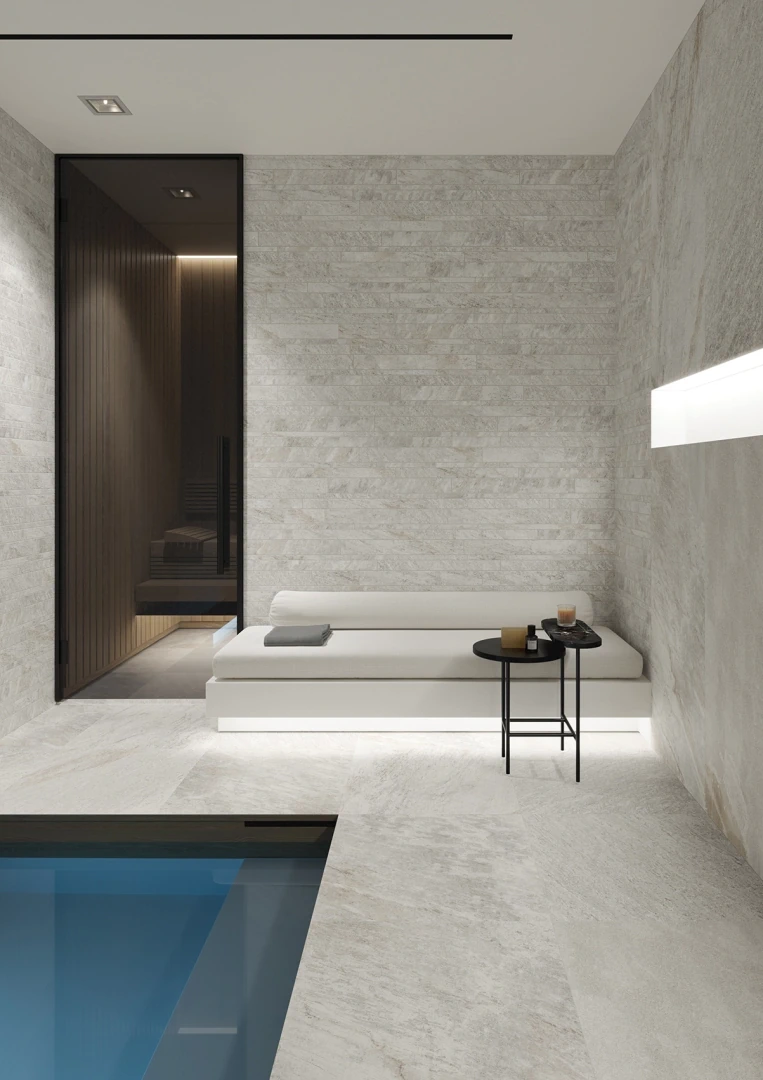 Gres Ascot STONE QUARTZ efekt kamień - aranzacja w elewacji domu