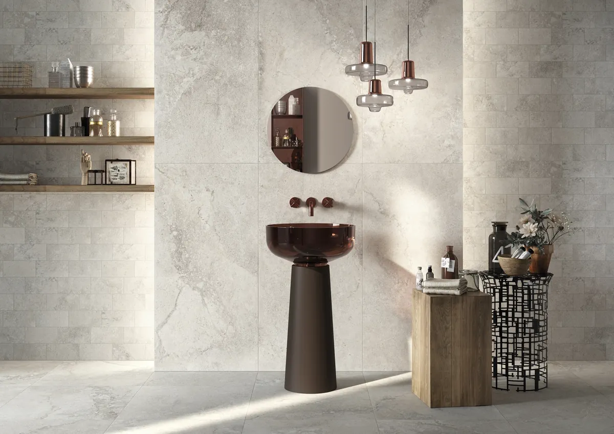 Gres Ascot STONE VALLEY efekt kamień - aranzacja w minimalistycznym wnetrzu