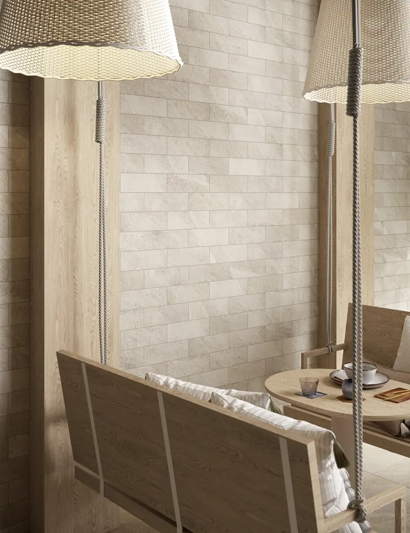 Gres Ascot LIMEQUARTZ efekt kamień - aranzacja w eleganckiej lazience