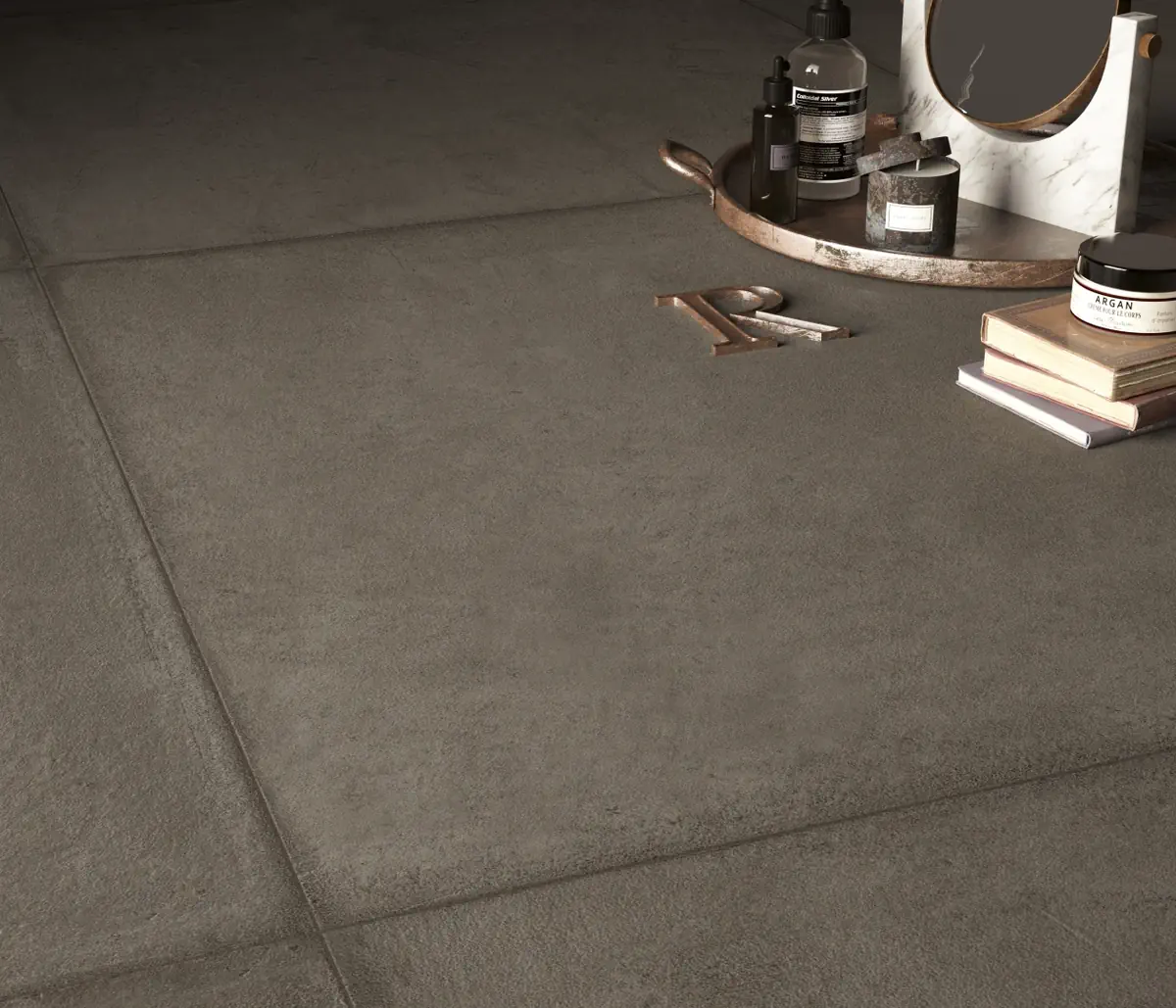 Gres Ascot COMFORT R efekt beton - aranzacja w nowoczesnym salonie