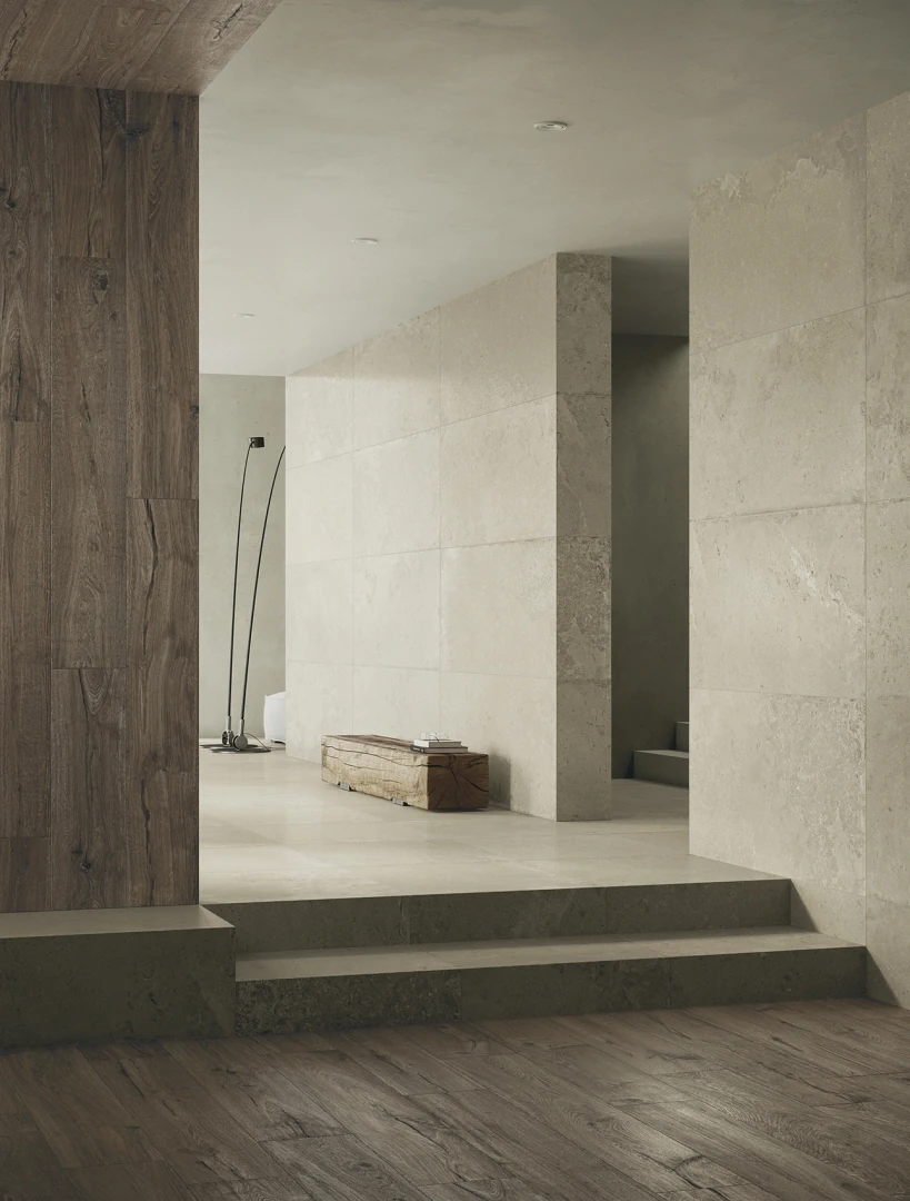 Gres Ascot SIGNATURE STONE efekt kamień - aranzacja w przestronnym holu