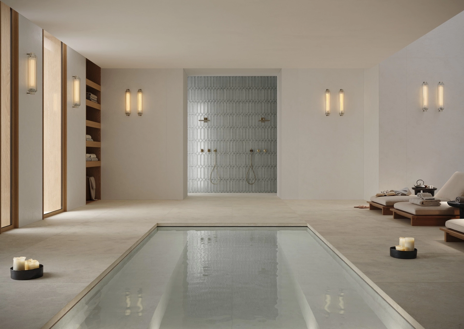 Gres porcelanowy Marazzi Grande Concrete Look beton w luksusowym salonie