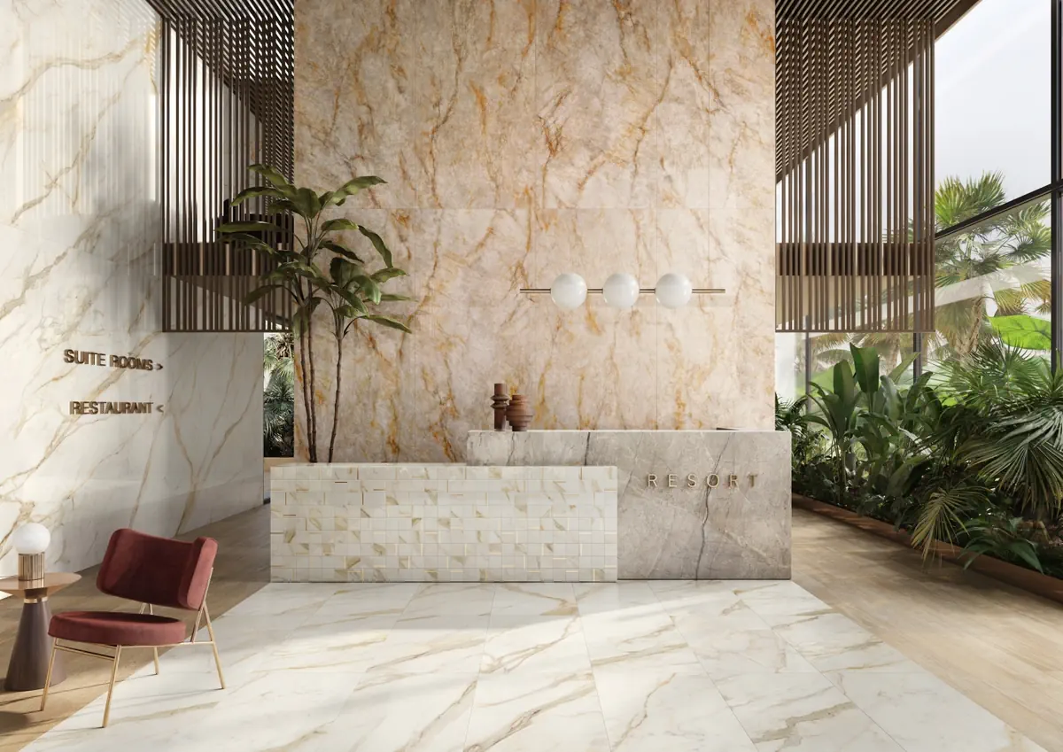 Gres Caesar ANIMA FUTURA efekt marmur - aranzacja w eleganckiej lazience