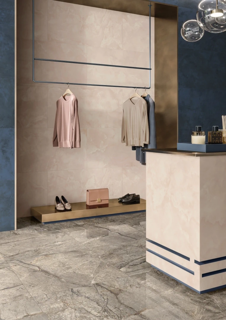 Gres Caesar ANIMA FUTURA efekt marmur - aranzacja w eleganckiej lazience