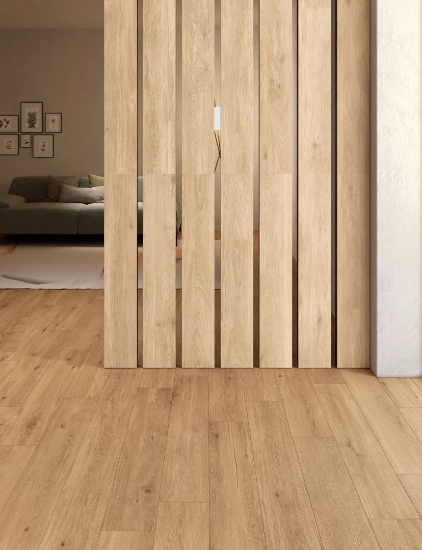 Gres Caesar COCOON efekt drewno - aranzacja w elewacji domu