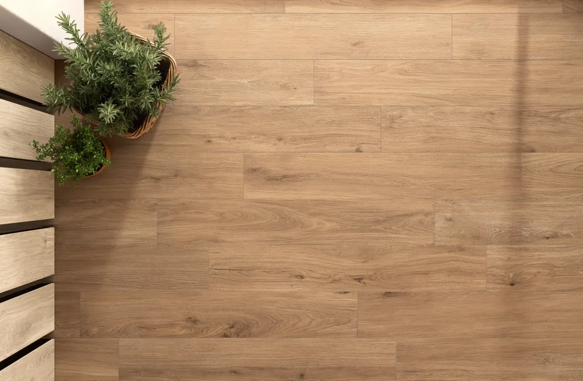 Gres Caesar COCOON efekt drewno - aranzacja w eleganckiej lazience