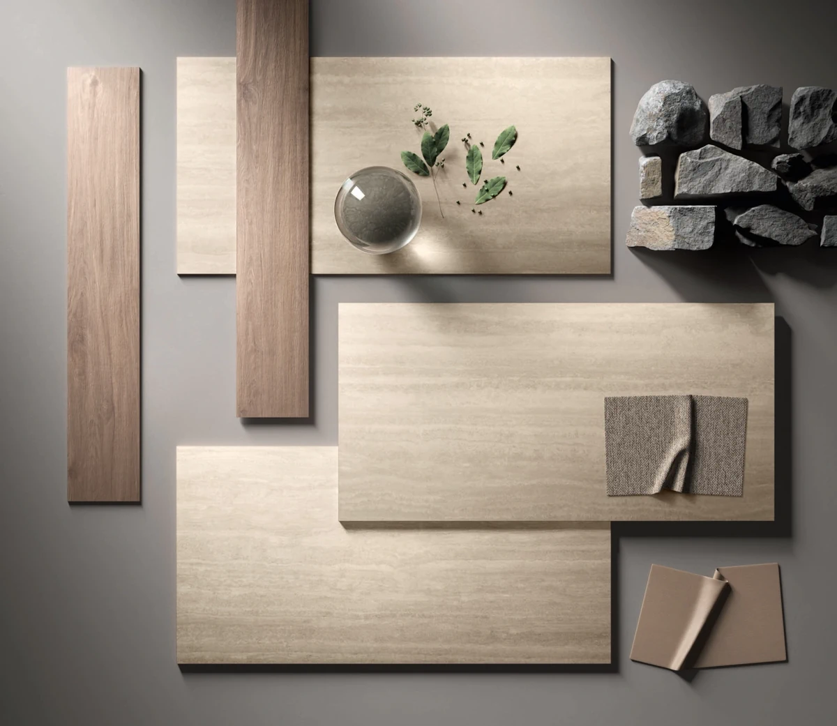 Gres Caesar COCOON efekt drewno - aranzacja w minimalistycznym wnetrzu