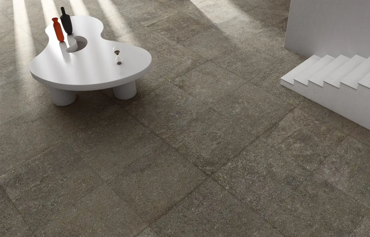 Gres Caesar SHAPES OF ITALY efekt kamień - aranzacja w przy kominku