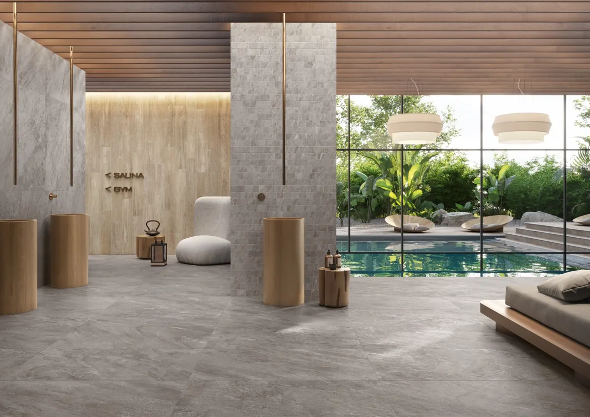 Gres Caesar QUARTZ ESSENCE efekt kamień - aranzacja w elewacji domu