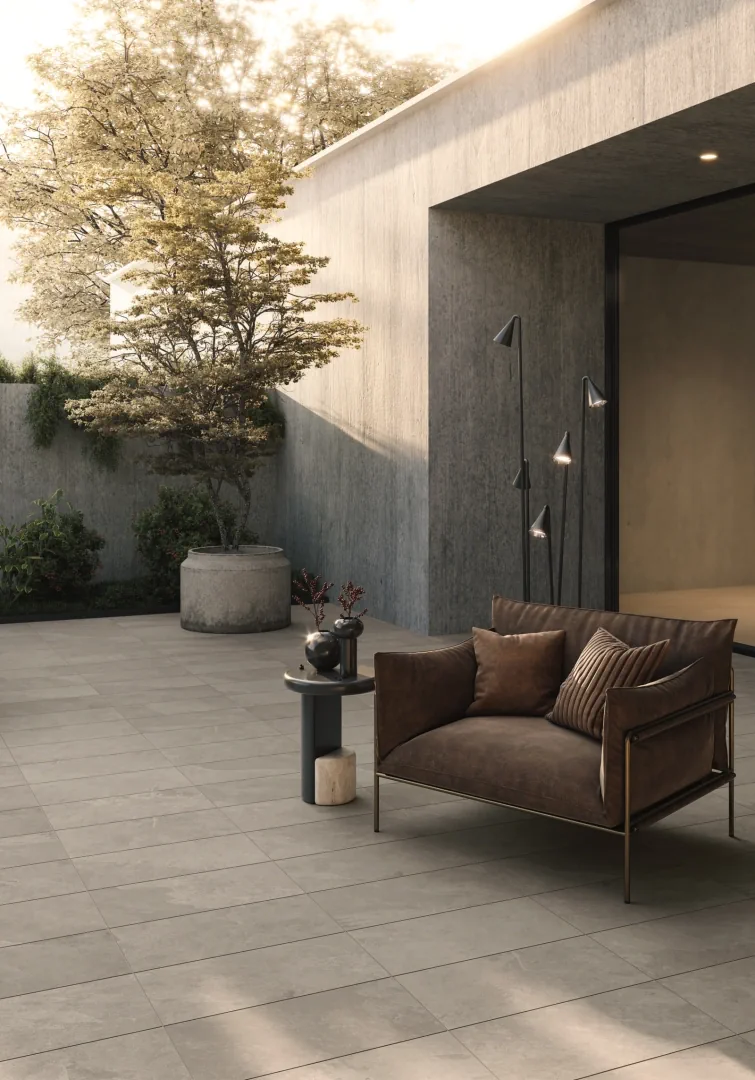 Gres Caesar SLAB2 efekt kamień - aranzacja w eleganckiej lazience