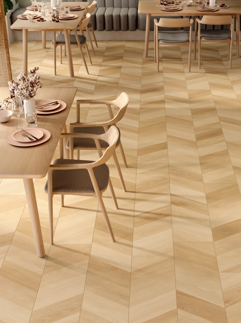 Gres Casalgrande Padana ENGLISH WOOD efekt drewno - aranzacja w przy kominku