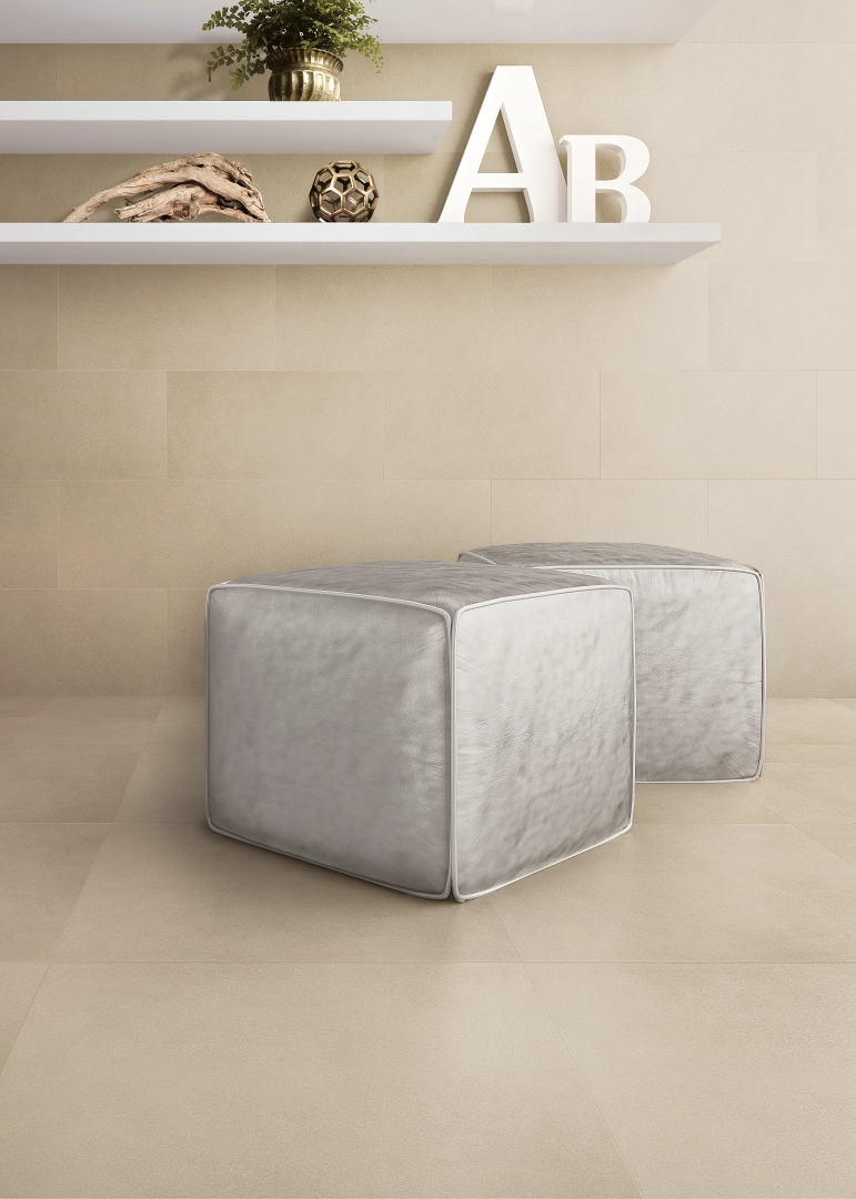 Gres Casalgrande Padana SPAZIO efekt beton - aranzacja w eleganckiej lazience