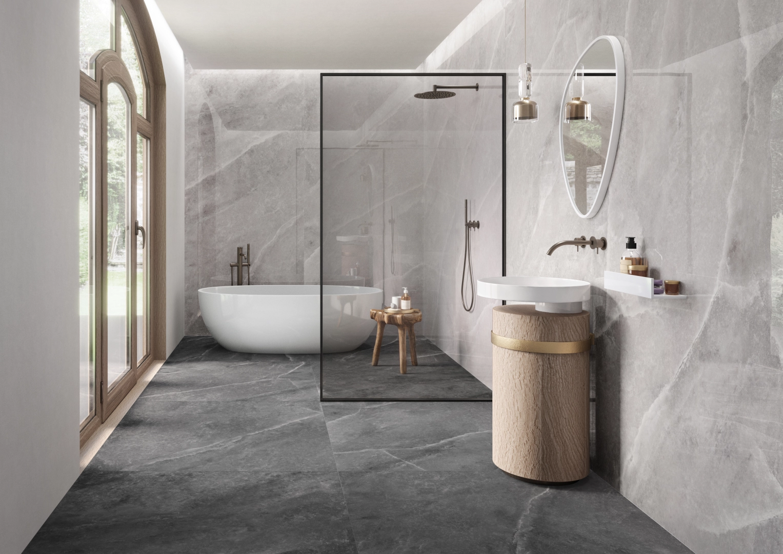 Gres Casalgrande Padana SUPREME efekt marmur - aranzacja w minimalistycznym wnetrzu