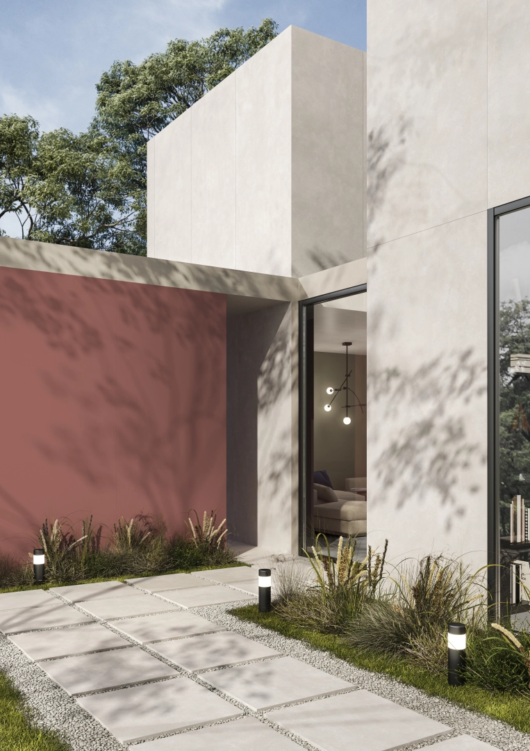 Gres Casalgrande Padana METROPOLIS efekt beton - aranzacja w przestronnym holu