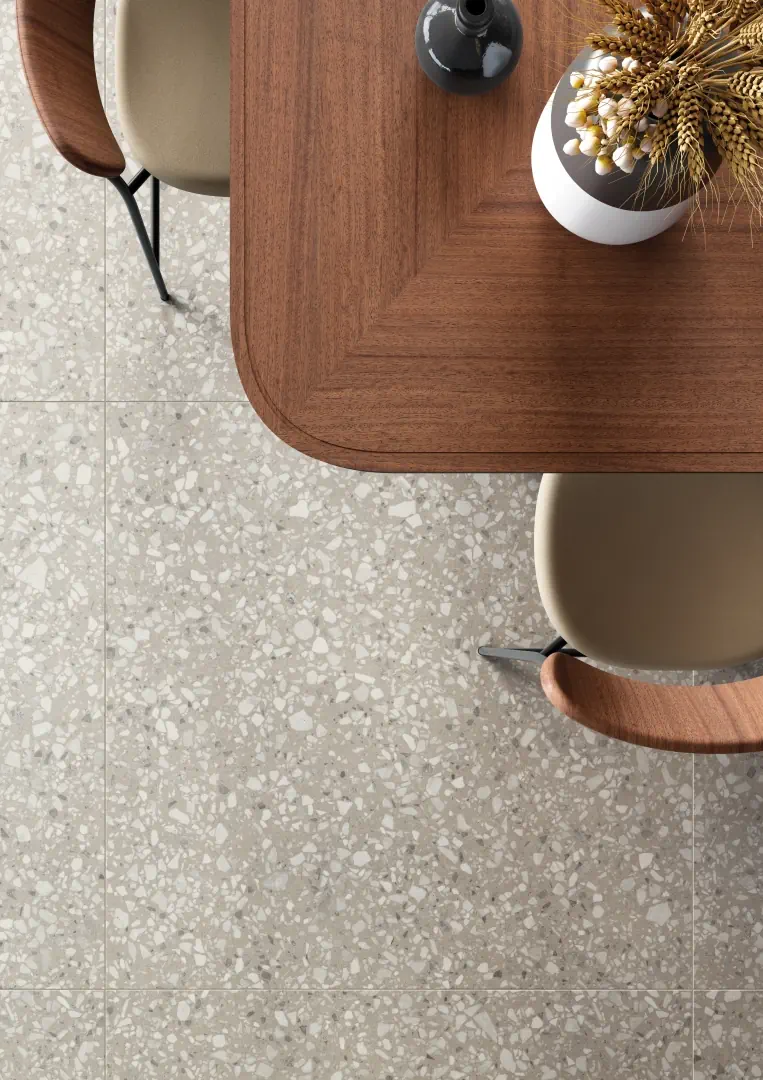 Gres Casalgrande Padana LE VILLE efekt terrazzo - aranzacja w eleganckiej lazience