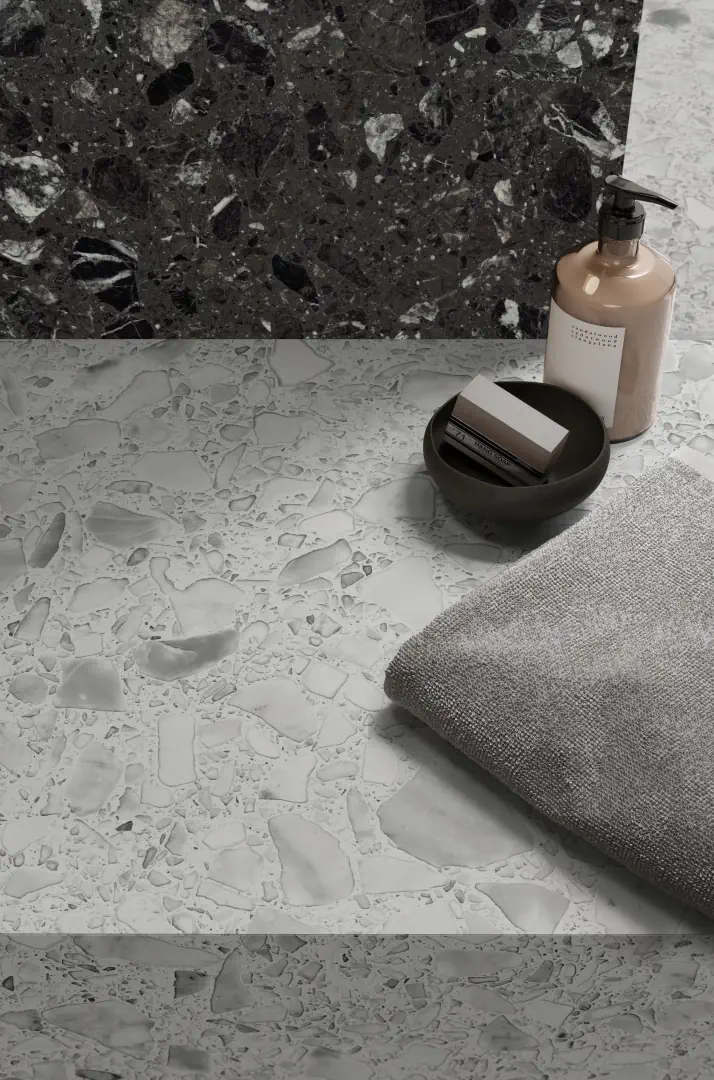 Gres Casalgrande Padana MACRO efekt terrazzo - aranzacja w elewacji domu