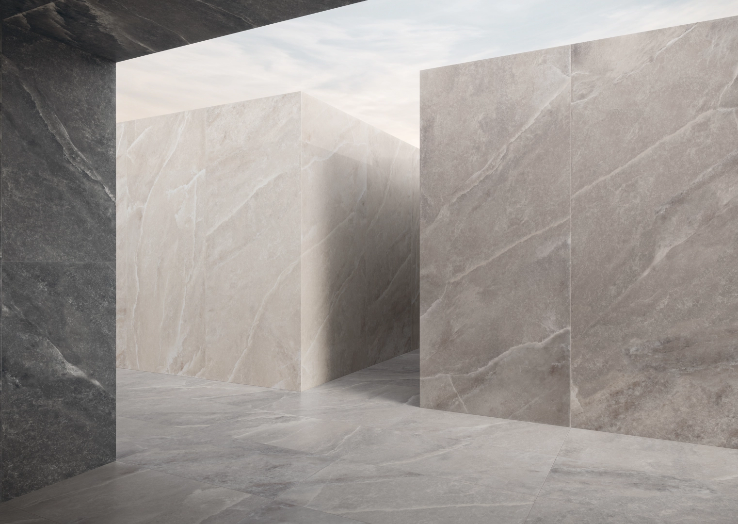 Gres Casalgrande Padana SUPREME efekt marmur - aranzacja w korytarzu z naturalnym swiatlem