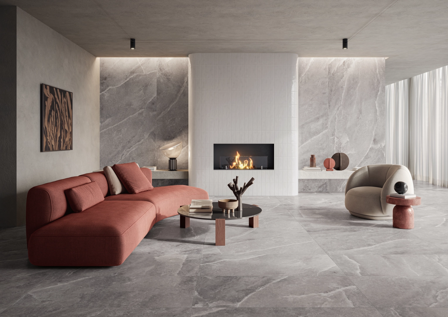 Gres Casalgrande Padana SUPREME efekt marmur - aranzacja w przy kominku