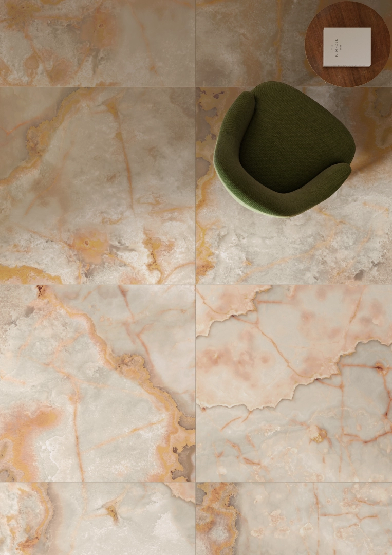 Gres Casalgrande Padana ONICI efekt marmur - aranzacja w nowoczesnym salonie