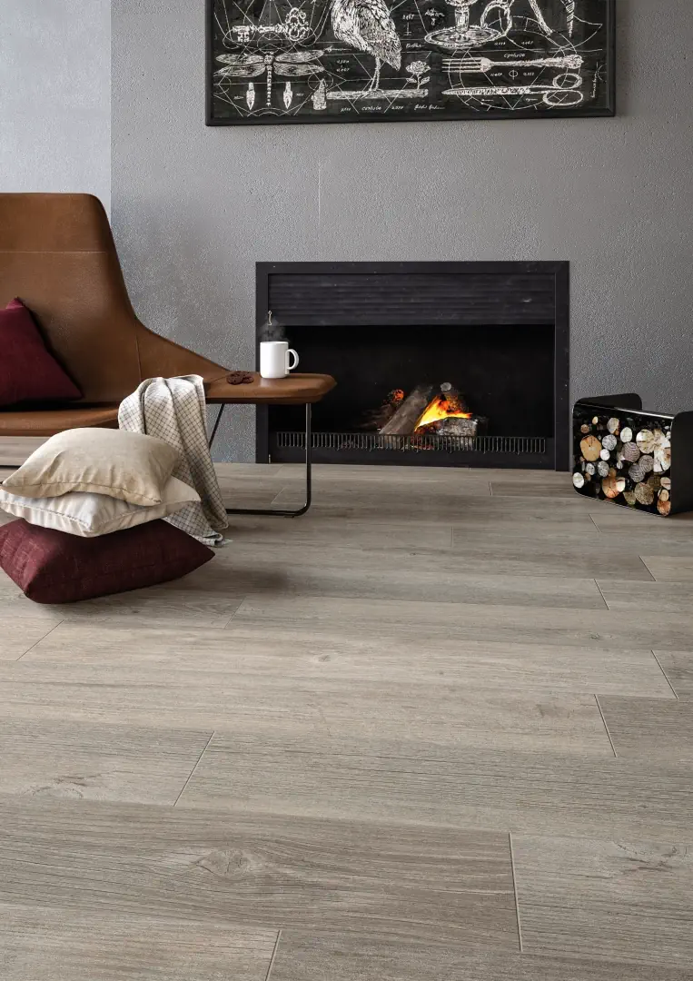 Gres Casalgrande Padana COUNTRY WOOD efekt drewno - aranzacja w przestronnym holu