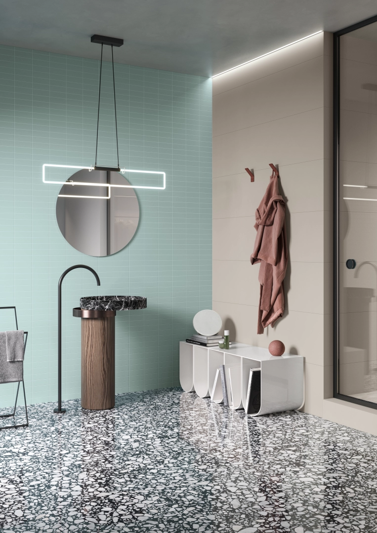 Gres Casalgrande Padana ATELIER efekt kolor - aranzacja w nowoczesnym salonie