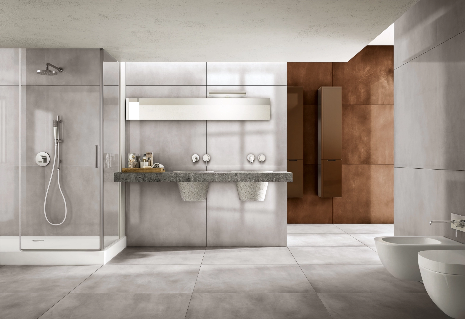 Gres Casalgrande Padana STEELTECH efekt beton, metal - aranzacja w eleganckiej lazience