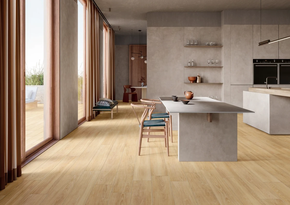 Gres Casalgrande Padana ENGLISH WOOD efekt drewno - aranzacja w elewacji domu