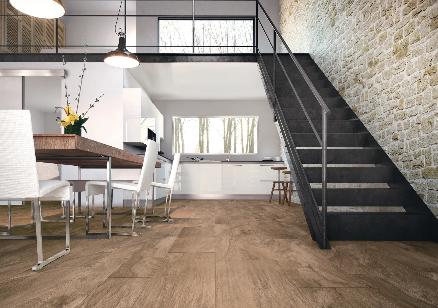 Gres Casalgrande Padana ULIVO efekt kamień, drewno - aranzacja w eleganckiej lazience