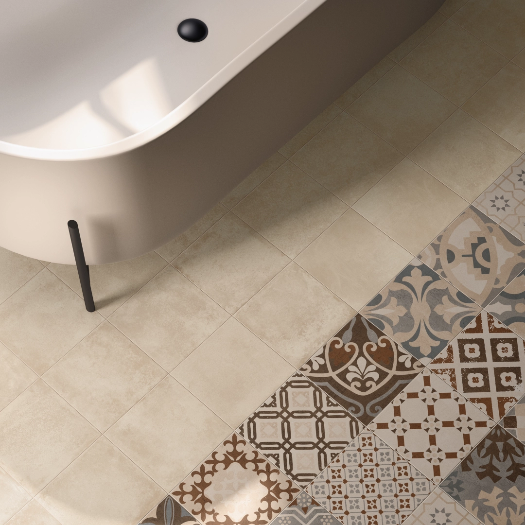Gres Casalgrande Padana OPUS efekt kamień, beton, wzór - aranzacja w eleganckiej lazience