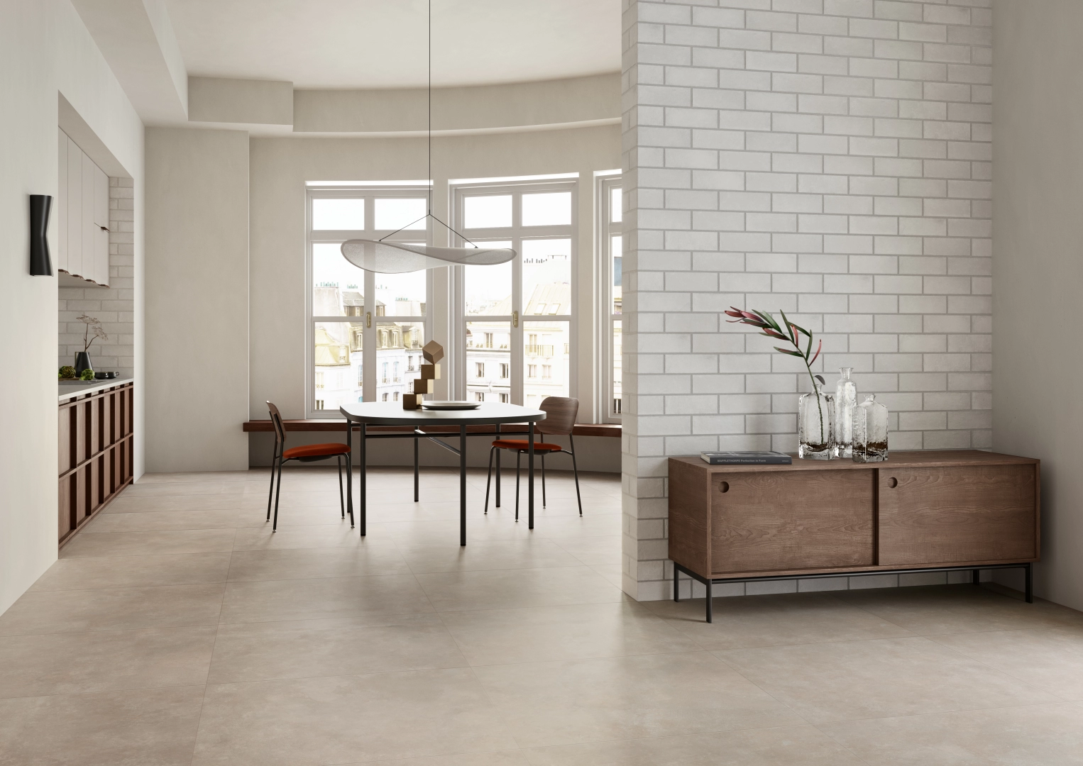 Gres Casalgrande Padana METROPOLIS efekt beton - aranzacja w minimalistycznym wnetrzu
