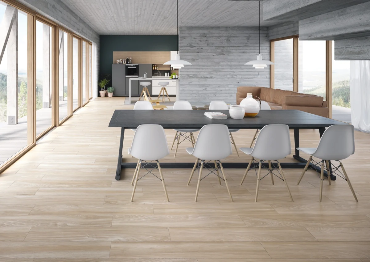 Gres Casalgrande Padana CLASS WOOD efekt drewno - aranzacja w minimalistycznym wnetrzu