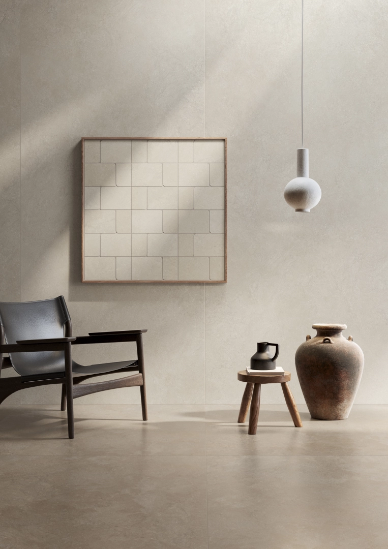 Gres Casalgrande Padana LITHOS efekt kamień - aranzacja w eleganckiej lazience