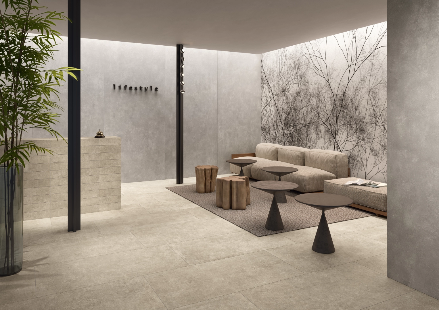 Gres Casalgrande Padana NATURE efekt kamień - aranzacja w minimalistycznym wnetrzu