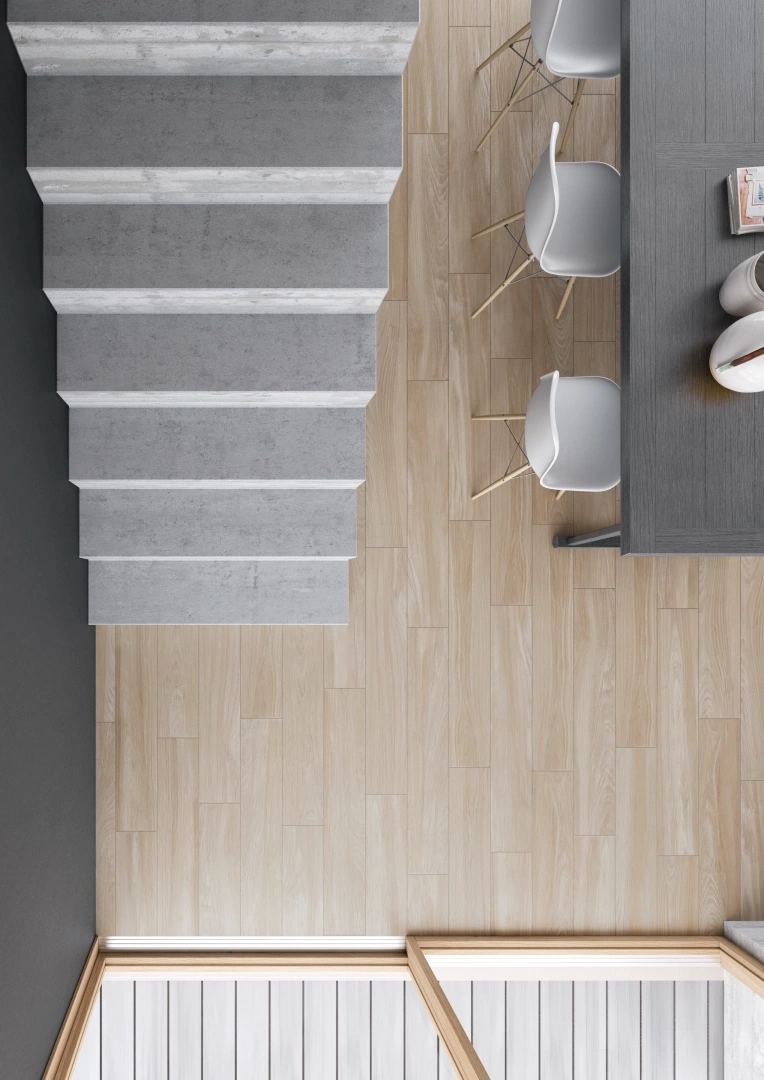 Gres Casalgrande Padana CLASS WOOD efekt drewno - aranzacja w przestronnym holu