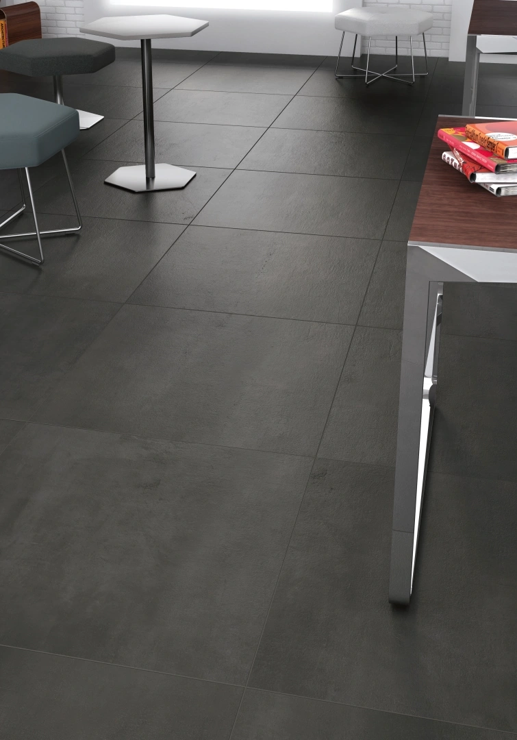 Gres Casalgrande Padana BETON efekt beton - aranzacja w przy kominku