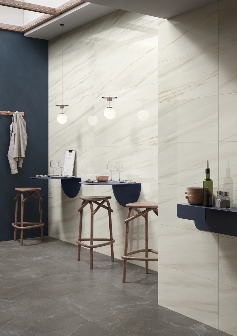 Gres Casalgrande Padana MARMOSMART efekt marmur - aranzacja w nowoczesnym salonie