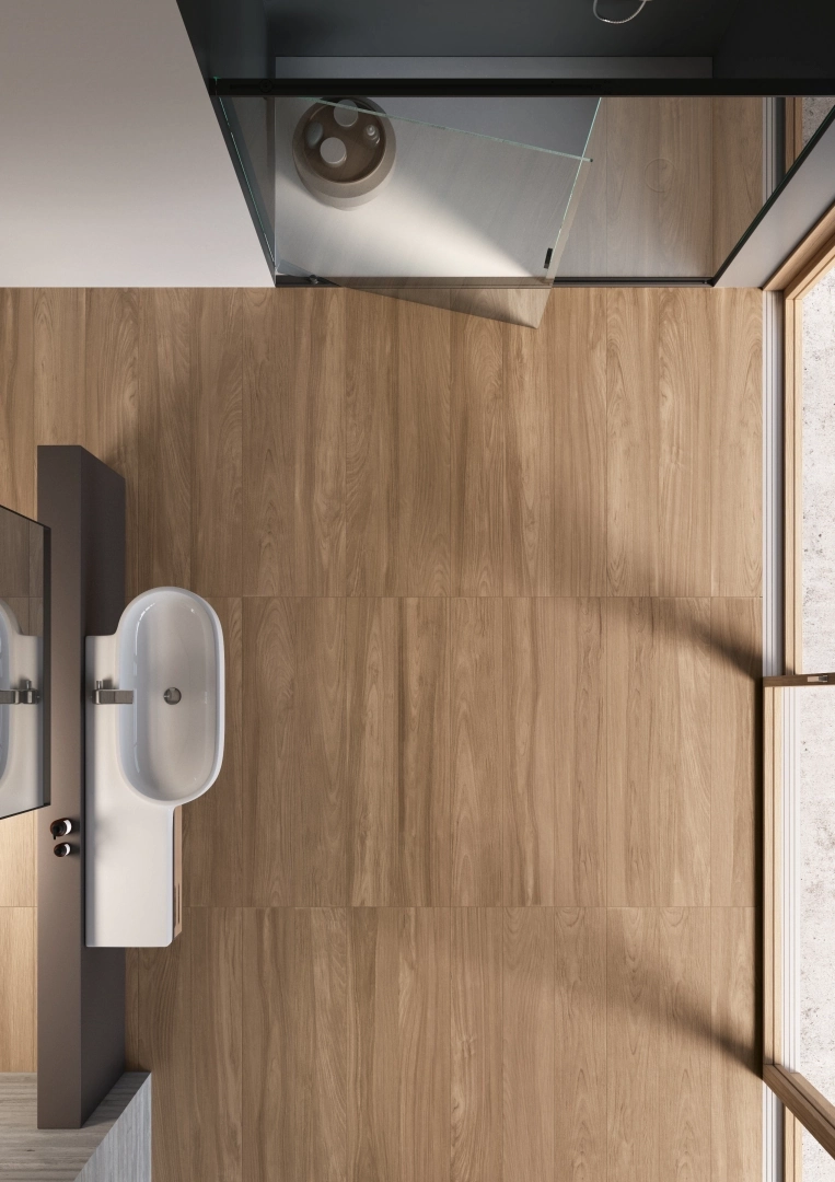 Gres Casalgrande Padana CLASS WOOD efekt drewno - aranzacja w przestronnym holu