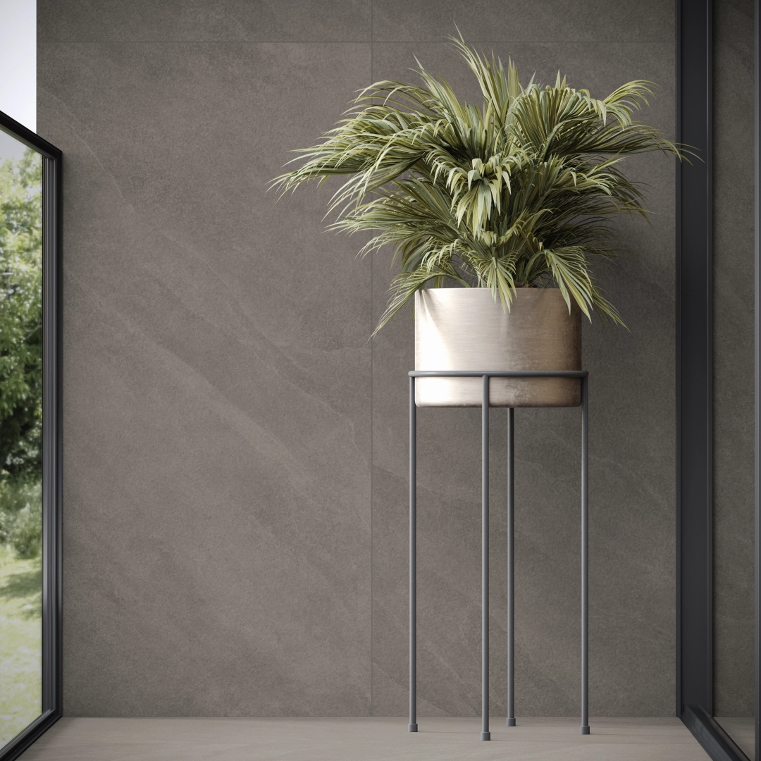 Gres Casalgrande Padana ERA efekt kamień - aranzacja w przestronnym holu
