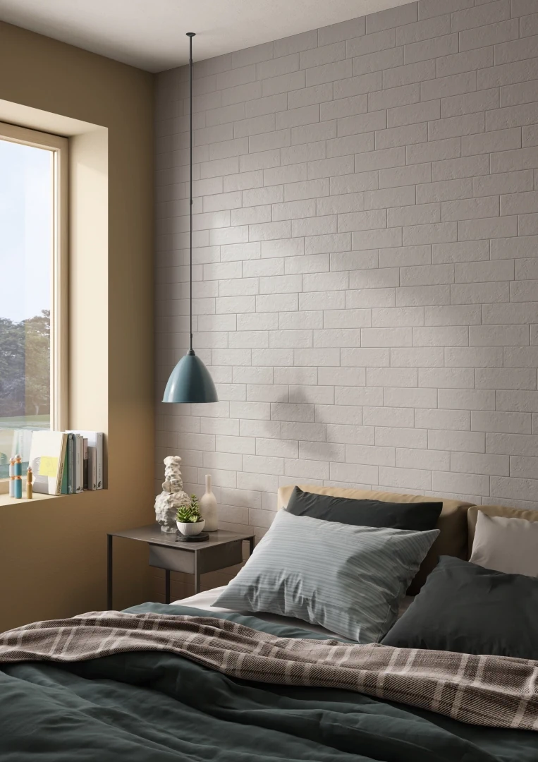 Gres Casalgrande Padana BRICKWORKS MURETTO efekt cegła - aranzacja w minimalistycznym wnetrzu