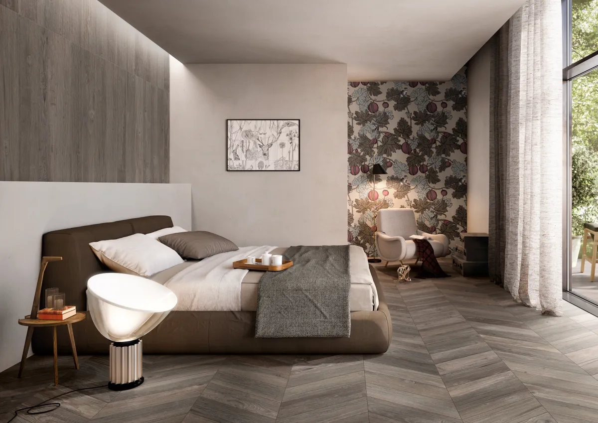 Gres Casalgrande Padana COUNTRY WOOD efekt drewno - aranzacja w nowoczesnym salonie