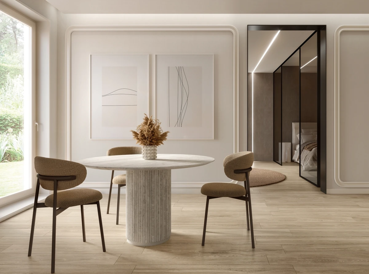 Gres Casalgrande Padana ENGLISH WOOD efekt drewno - aranzacja w nowoczesnym salonie