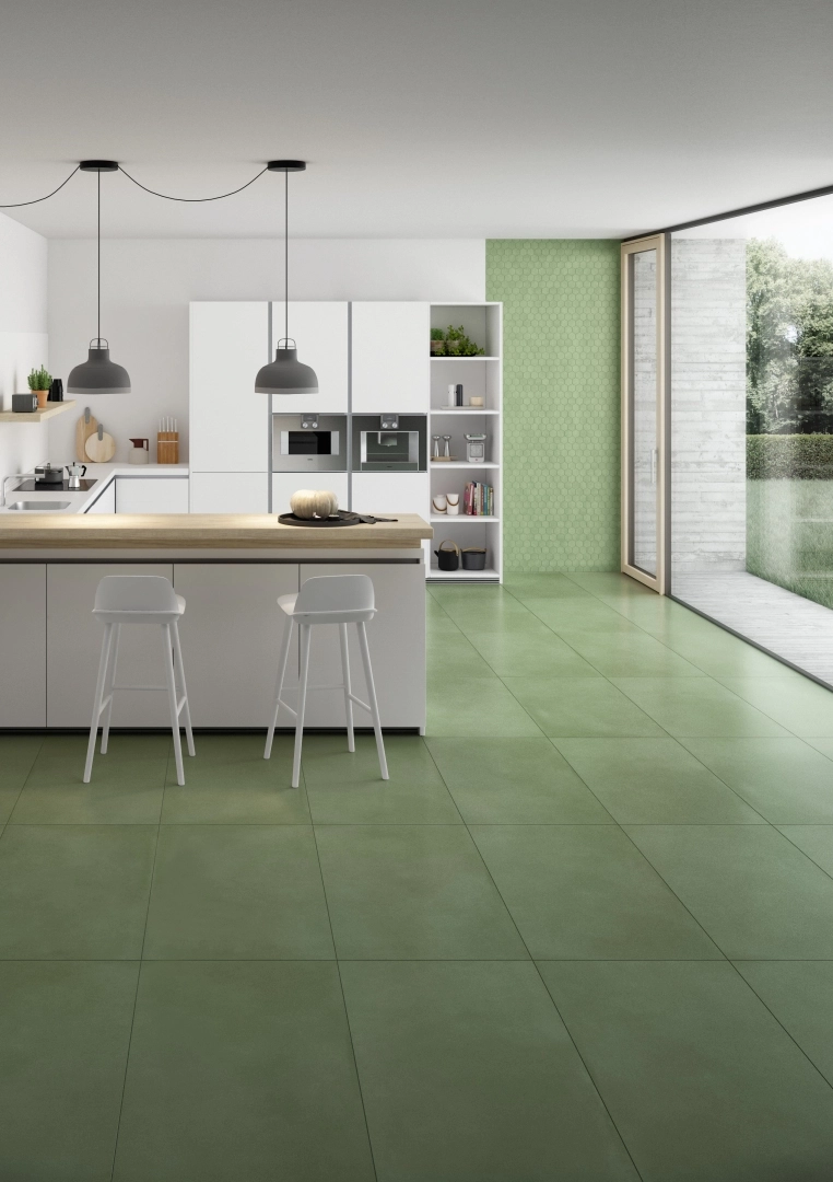 Gres Casalgrande Padana R-EVOLUTION efekt beton - aranzacja w eleganckiej lazience