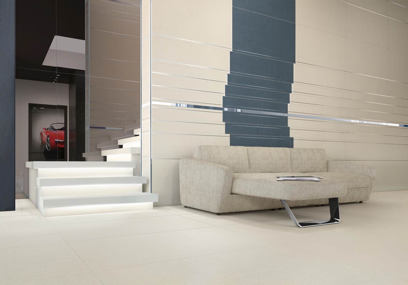 Gres Casalgrande Padana EARTH efekt beton - aranzacja w przestronnym holu