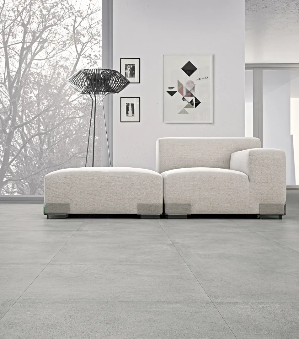 Gres Casalgrande Padana CEMENTO efekt beton - aranzacja w minimalistycznym wnetrzu