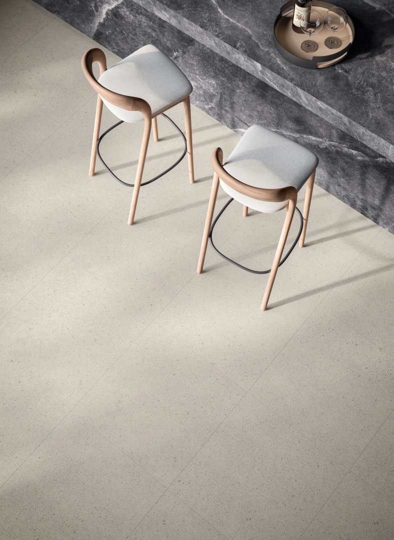 Gres Casalgrande Padana STONETECH efekt kamień - aranzacja w nowoczesnym salonie