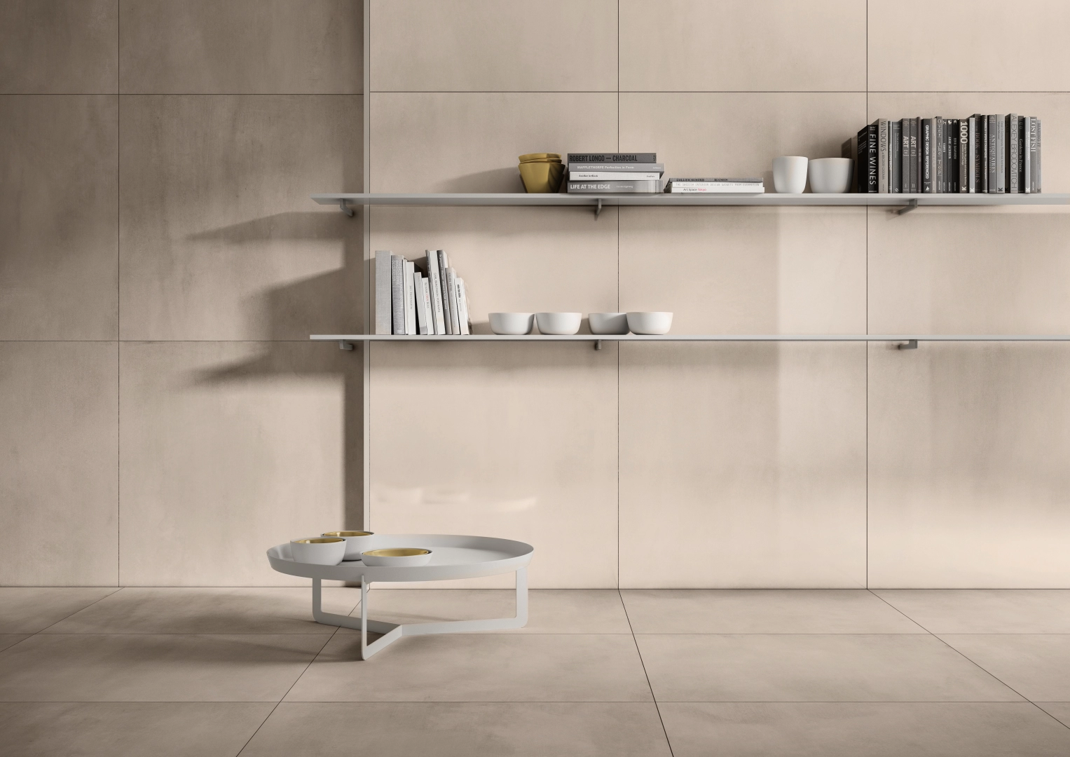 Gres Casalgrande Padana STEELTECH efekt beton, metal - aranzacja w nowoczesnym salonie
