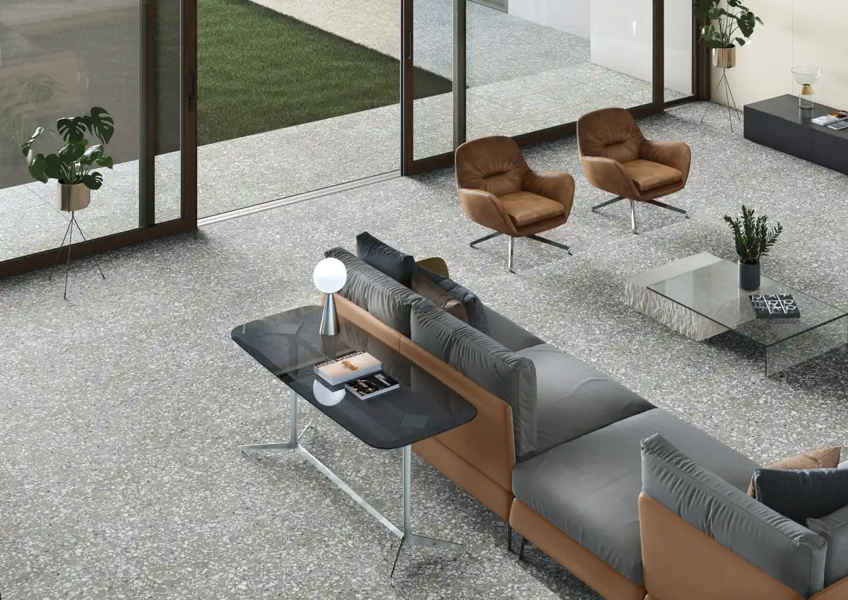 Gres Casalgrande Padana LE VILLE efekt terrazzo - aranzacja w elewacji domu