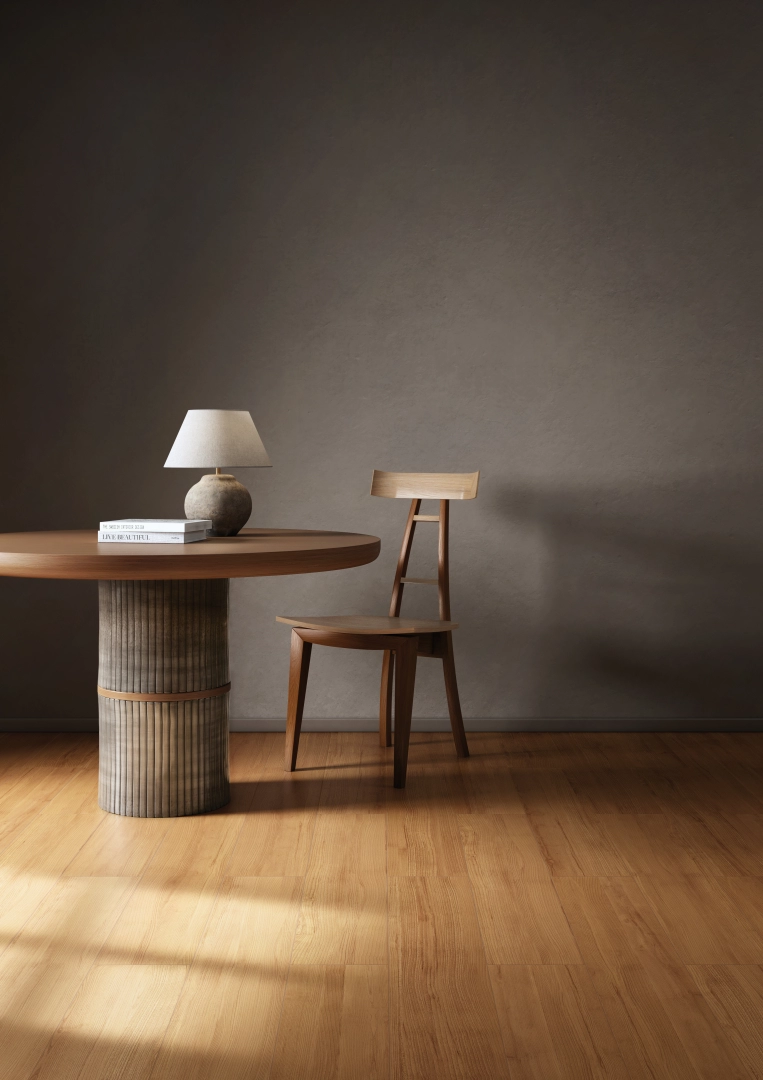 Gres Casalgrande Padana PROJECT WOOD efekt drewno - aranzacja w korytarzu z naturalnym swiatlem